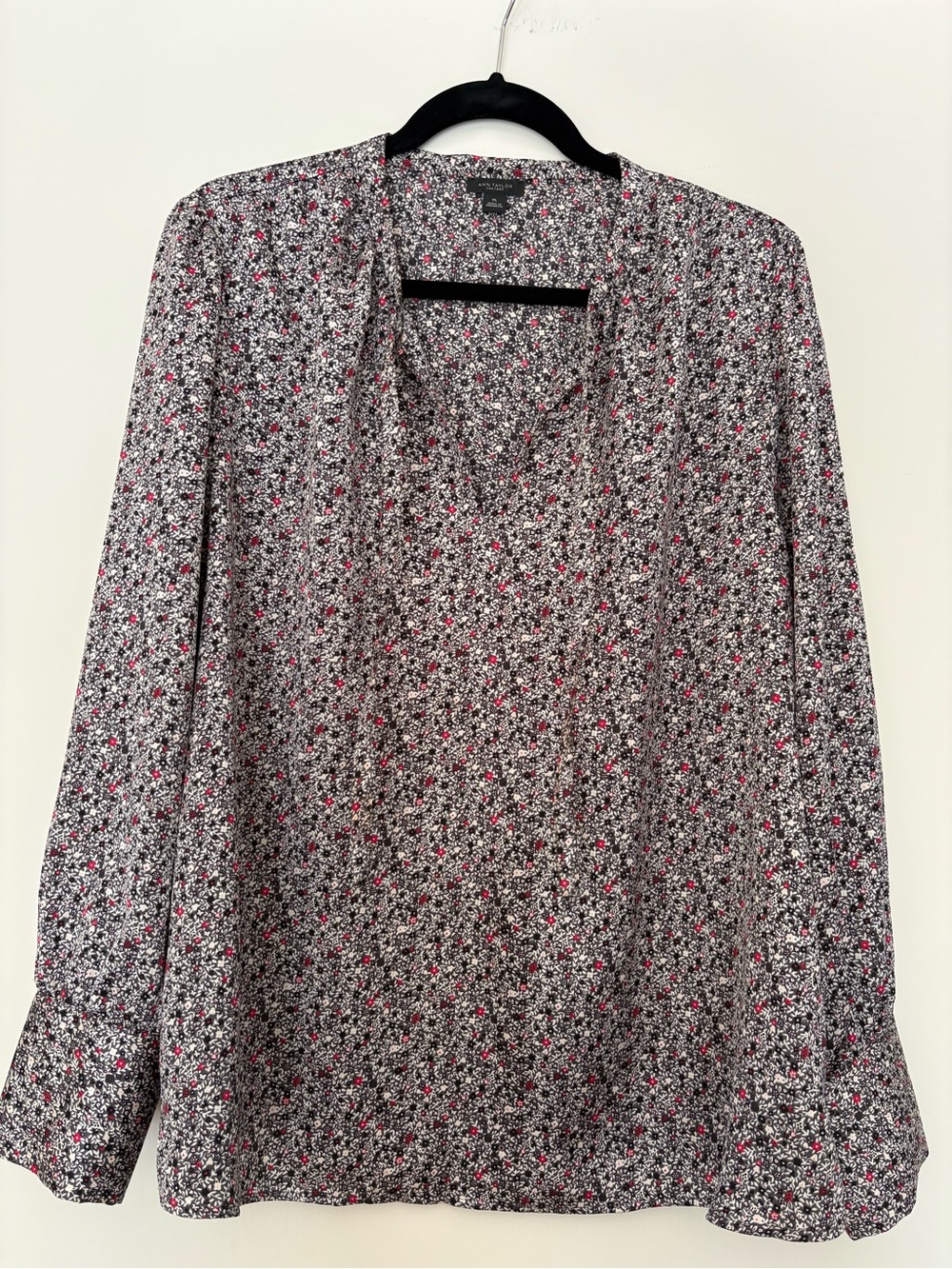 Ann Taylor Factory Black and Pink Floral Long-Sleeve Blouse